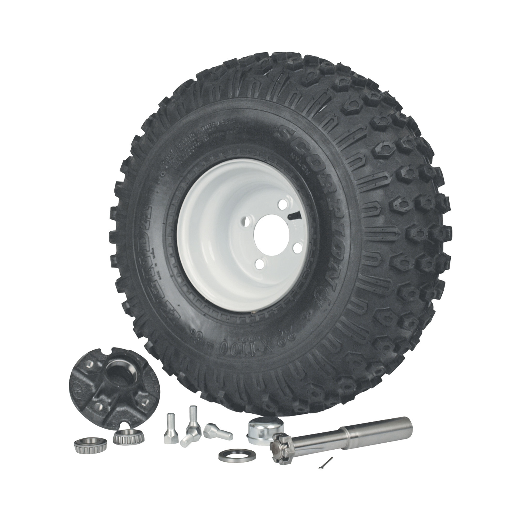 ATV Tire, Wheel, Hub and Axle Kit, 22 x 11 x 8in.